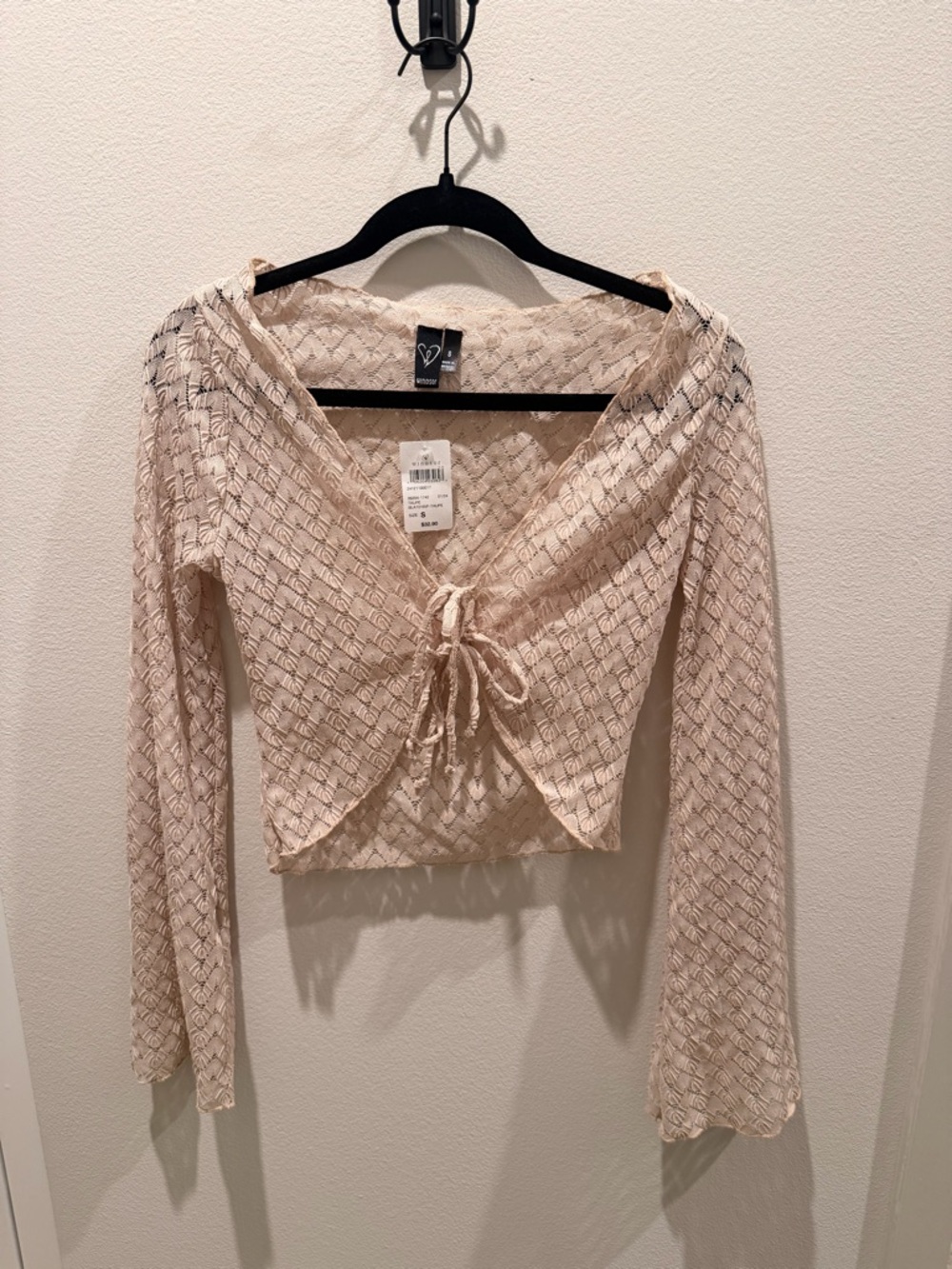 Windsor Cream Lace Tie-Front Long Sleeve Cardigan